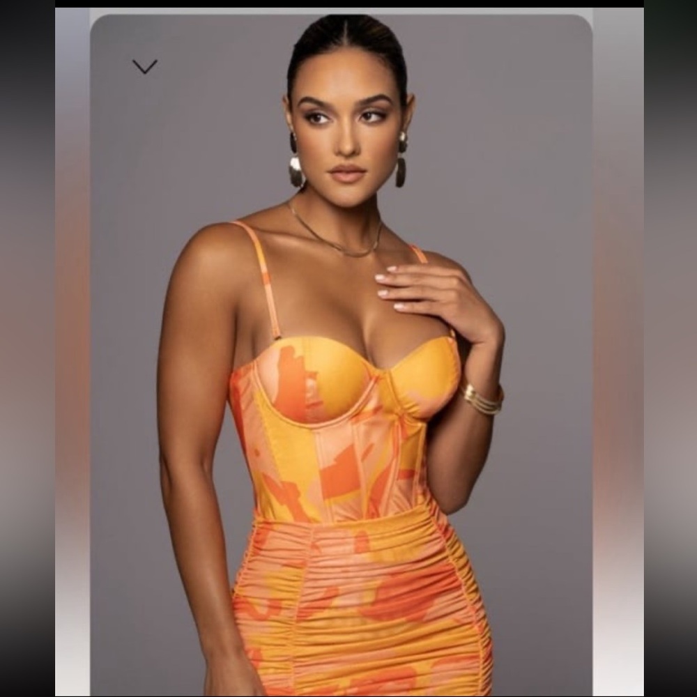 JLUXLABEL Orange and Yellow Bustier Top